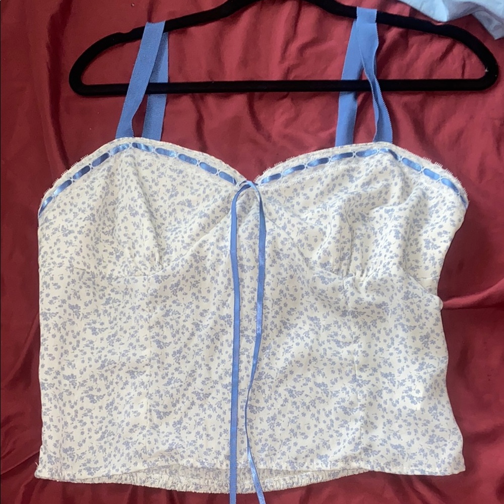 Floral Blue and White Women's Top